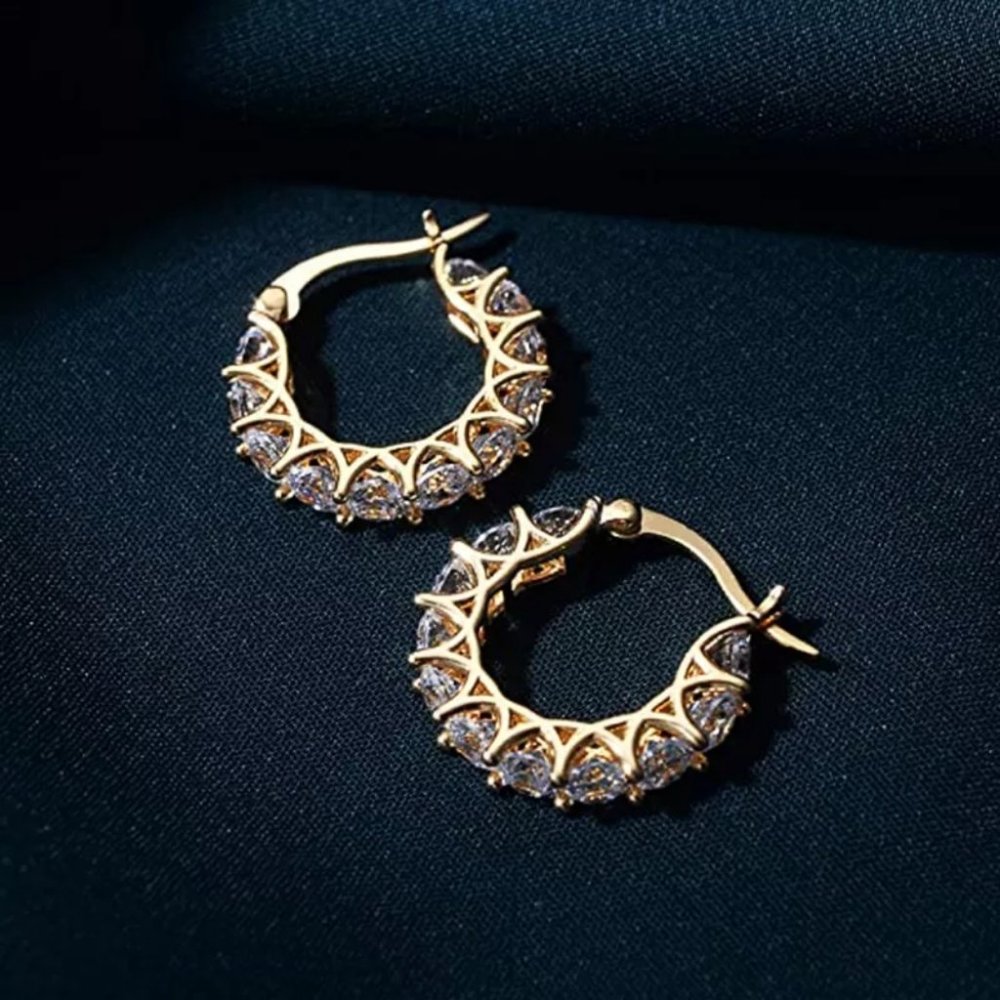 NEW GOLD FILLED HOOP DIAMOND EARRINGS - Picture 3 of 5